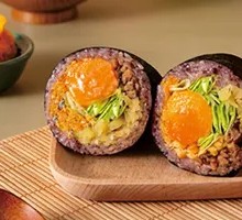Double Egg Yolk Rice Ball with Egg Custard