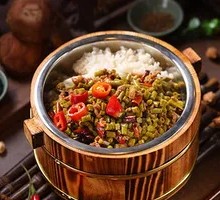 Sour Pickle and Pork in Wooden Bucket Rice