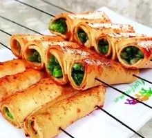 Cilantro-wrapped tofu skin rolls