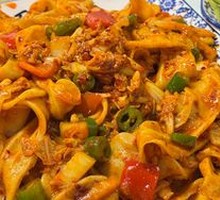Spicy Kimchi Stir-Fried Pasta Tails