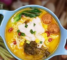 Spicy Sour Fish Noodles in Golden Soup