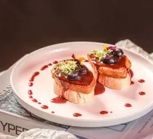 French Crème Brûlée with Foie Gras and Red Wine Blueberry Sauce
