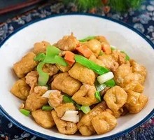 Fried Tofu with Pork Over Rice