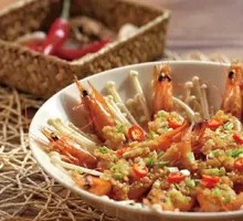 Sea Shrimp with Vermicelli and Enoki Mushrooms