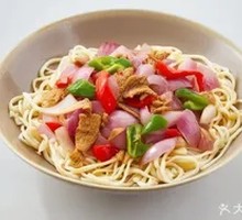 Onion Stir-Fry with Pork over Noodles