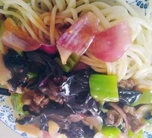 Wood Ear Mushroom Stir-Fry with Pork over Noodles