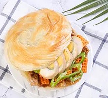 Pancake with egg and sausage