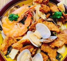 Fresh Meat and Seafood Stew Pancake