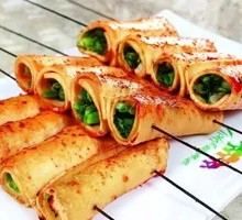 Tofu Skin and Cilantro Skewers