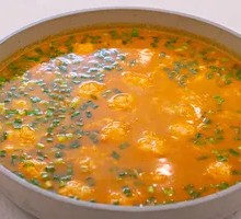 Shrimp Soup with Golden Rice and Two Meatballs