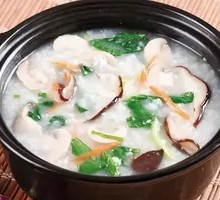 Shiitake and Pork Rice Porridge with Greens
