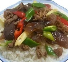 Wood Ear Mushroom Stir-Fry with Pork over Rice