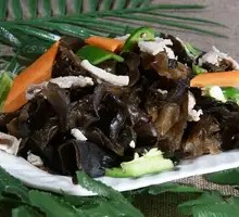 Wood Ear Mushroom Stir-Fry with Pork over Noodles