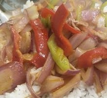 Onion Stir-Fry with Pork over Rice