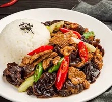 Wood Ear Mushroom Stir-Fry with Pork over Rice
