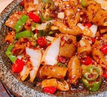 Spicy Beef Intestine Stir-Fry on Hot Plate