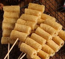 Fried Tofu Sausage Skewers