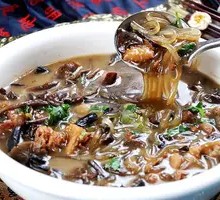 Mushroom Tofu Noodles with Pork Belly