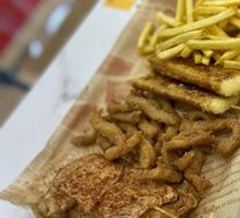 Starch Sausage, Rice Cake, Chicken Strips Platter with Mixed Pancake