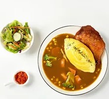 Grilled Chicken Leg Curry Omelette Rice