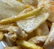 Chicken Strips with Fries and Rice Cake