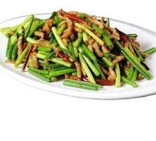 Stir-fried shredded pork with garlic shoots