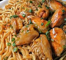 Sweet and Sour Shrimp Head with Yee Mien