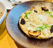 Hot Spring Egg Black and White Truffle Wild Mushroom Risotto