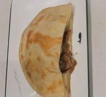 Pancake with Smoked Sausage and Fried Eggs