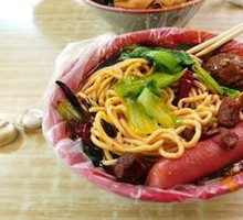 Hand-extruded noodle soup