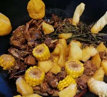 Stewed Rooster in Iron Pot