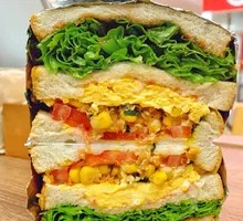 Fried Egg, Pork Floss and Corn Sandwich