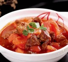 Stewed Beef Brisket with Tomatoes in Pot