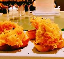 Golden Egg-Encrusted Shrimp with Mustard Sauce