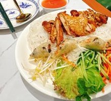 Grilled Chicken with Spring Rolls and Lemon Noodles