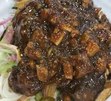 Braised Eggplant Noodles with Pork Dices