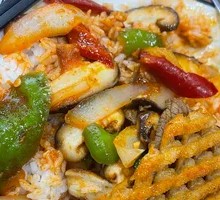 Stir-Fried Mushroom and Meat over Rice