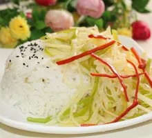 Green Pepper and Potato Noodles Rice Bowl