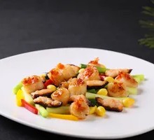 XO Sauce Stuffed Morel Mushrooms with Australian Scallop and Asparagus Stir-fry