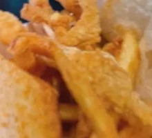 Chicken Strips with Fries and Rice Cake