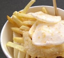 Chicken Strips with Rice Noodles and Fries