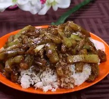Eggplant and Beef Rice Bowl