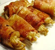 Grilled Bacon and Enoki Mushrooms