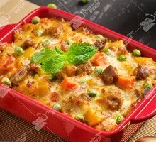 Curry Beef Cheese Rice Bake