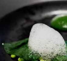 Snow Peas with Juniper Seeds and Kale Sauce