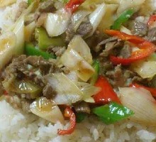 Garlic Shoot Beef Rice Bowl
