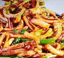 Squid and Leek Stir-fry on Iron Plate