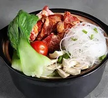 Pork Rib Spinach Noodle Dish