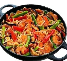 Squid Stir-Fried Noodles on Iron Plate
