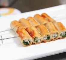 Fried Vegetable Rolls on Skewers